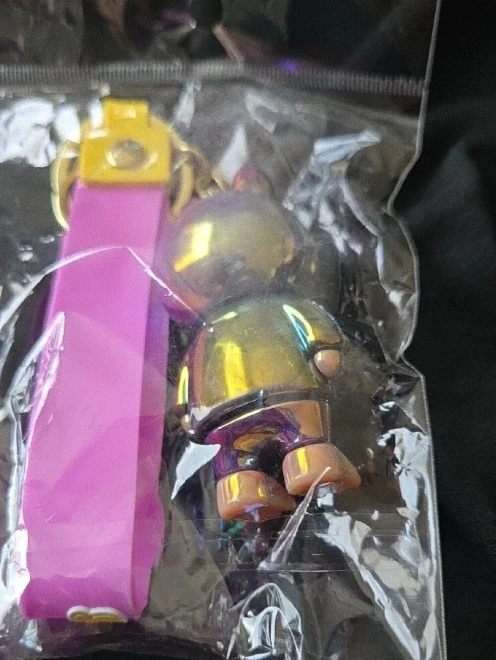 Kids Rainbow Holographic Bunny Keychain with Pink Strap, LABUBU